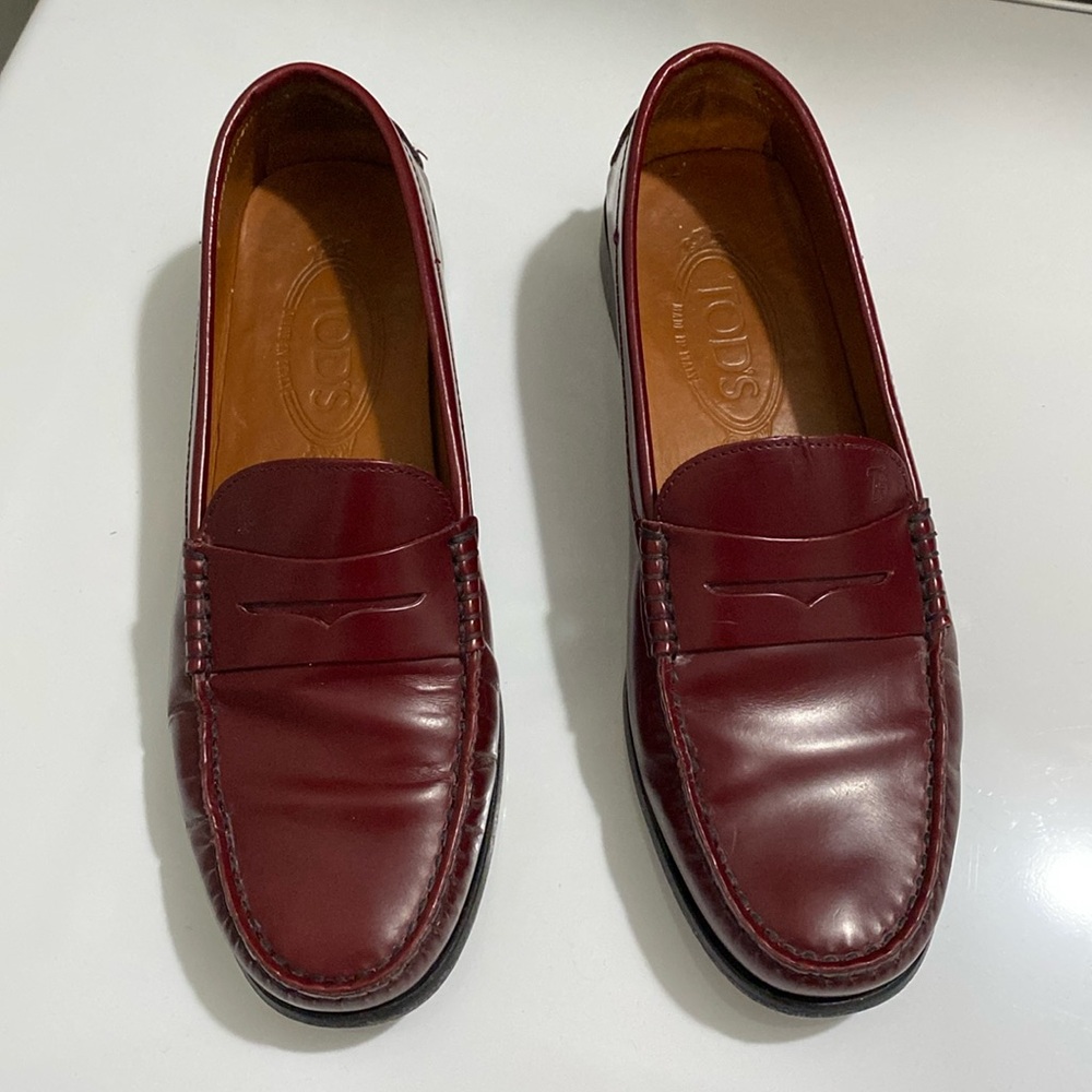 Tod's Burgundy Leather Loafers